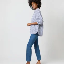 Volume Kimono Shirt In Blue/White Stripe Chambray -Modezzia Sales S70948 2235
