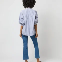 Volume Kimono Shirt In Blue/White Stripe Chambray -Modezzia Sales S70948 2242