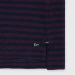 Short-Sleeved Polo In Merlot/Navy Stripe Dark Oxford Pique -Modezzia Sales S71038 50