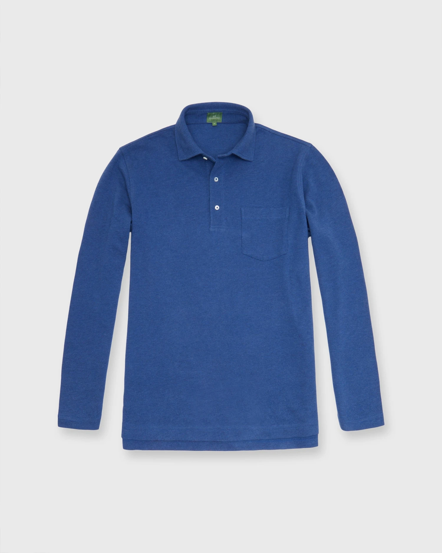 Long-Sleeved Polo In Heathered Ink Pima Pique 3 Long-Sleeved Polo In Heathered Ink Pima Pique