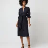 Alejandra Tie Dress In Navy Pinstripe Knit