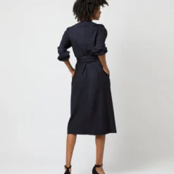 Alejandra Tie Dress In Navy Pinstripe Knit 14 Alejandra Tie Dress In Navy Pinstripe Knit -Modezzia Sales S71353 1374