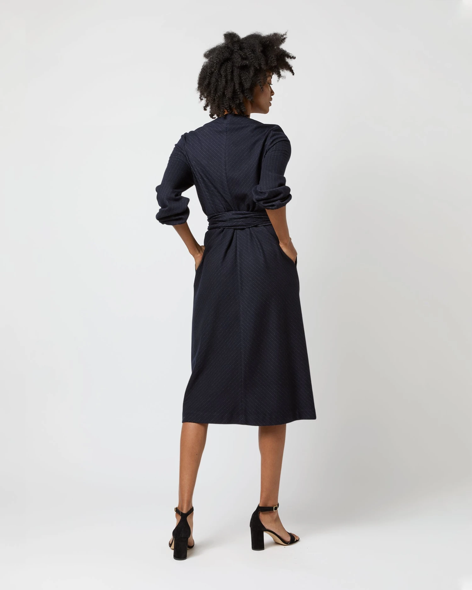 Alejandra Tie Dress In Navy Pinstripe Knit 8 Alejandra Tie Dress In Navy Pinstripe Knit - Image 6