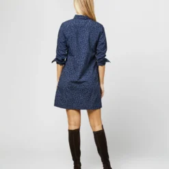 Long-Sleeved Popover Dress In Blue/Navy Leopard Print Nylon -Modezzia Sales S71357 751