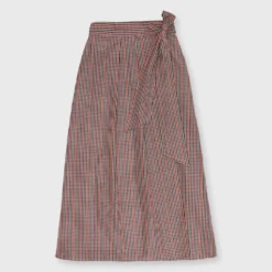 Elana Wrap Skirt In Red/Brown Check Taffeta