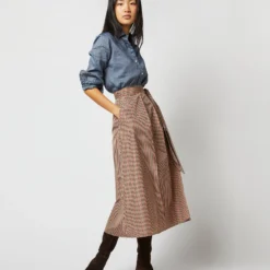 Elana Wrap Skirt In Red/Brown Check Taffeta 13 Elana Wrap Skirt In Red/Brown Check Taffeta -Modezzia Sales S71359 257
