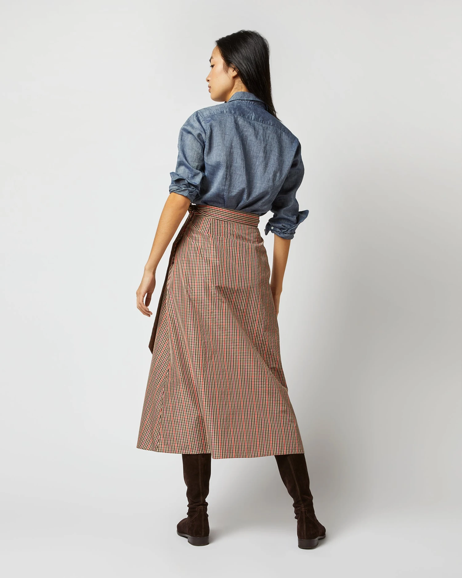 Elana Wrap Skirt In Red/Brown Check Taffeta 6 Elana Wrap Skirt In Red/Brown Check Taffeta - Image 4