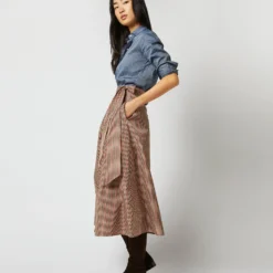 Elana Wrap Skirt In Red/Brown Check Taffeta 15 Elana Wrap Skirt In Red/Brown Check Taffeta -Modezzia Sales S71359 286