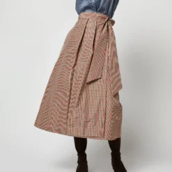 Elana Wrap Skirt In Red/Brown Check Taffeta 16 Elana Wrap Skirt In Red/Brown Check Taffeta -Modezzia Sales S71359 326