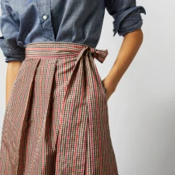 Elana Wrap Skirt In Red/Brown Check Taffeta 17 Elana Wrap Skirt In Red/Brown Check Taffeta -Modezzia Sales S71359 340