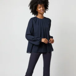 Alex Top In Navy Double Georgette Silk -Modezzia Sales S71361 1753