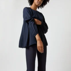 Alex Top In Navy Double Georgette Silk -Modezzia Sales S71361 1771
