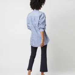 Indira Bib-Front Tunic In Navy Awning Stripe Poplin -Modezzia Sales S71362 1977