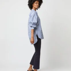 Indira Bib-Front Tunic In Navy Awning Stripe Poplin -Modezzia Sales S71362 1983