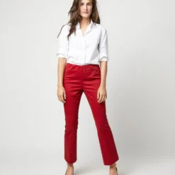 Faye Flare Cropped Pant In Red Stretch Sateen -Modezzia Sales S71363 3330