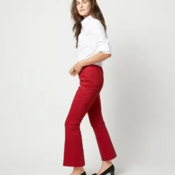 Faye Flare Cropped Pant In Red Stretch Sateen -Modezzia Sales S71363 3367
