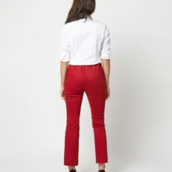 Faye Flare Cropped Pant In Red Stretch Sateen -Modezzia Sales S71363 3371