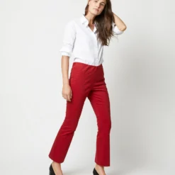 Faye Flare Cropped Pant In Red Stretch Sateen -Modezzia Sales S71363 3386