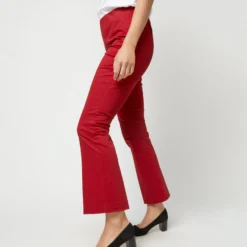 Faye Flare Cropped Pant In Red Stretch Sateen -Modezzia Sales S71363 3424