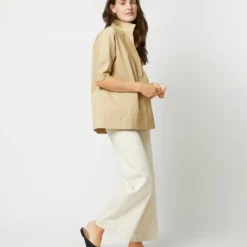 Soleil Shirt In Khaki Stretch Sateen -Modezzia Sales S71364 2637