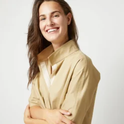 Soleil Shirt In Khaki Stretch Sateen -Modezzia Sales S71364 2683