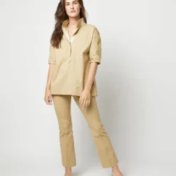Soleil Shirt In Khaki Stretch Sateen -Modezzia Sales S71365 2864