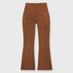 Faye Flare Cropped Seamed Pant In Cognac Vegan Suede