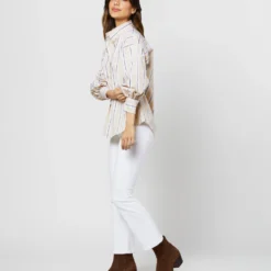 Anaya Popover Shirt In Taupe/White Multi Stripe Poplin 10 Anaya Popover Shirt In Taupe/White Multi Stripe Poplin -Modezzia Sales S71371 2098