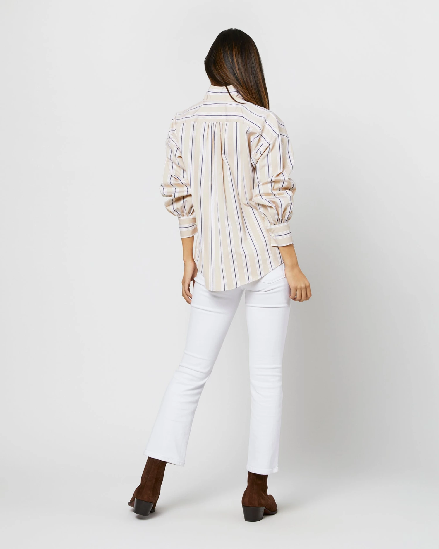 Anaya Popover Shirt In Taupe/White Multi Stripe Poplin 8 Anaya Popover Shirt In Taupe/White Multi Stripe Poplin - Image 6