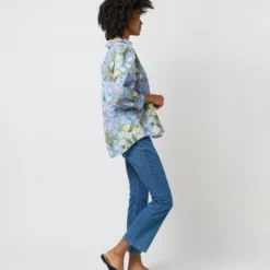 Geraldine Popover Shirt In Blue Multi Angela's Garden Habotai 13 Geraldine Popover Shirt In Blue Multi Angela's Garden Habotai -Modezzia Sales S71372 2363