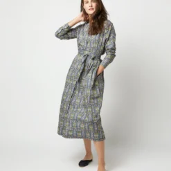 Kimono Shirtwaist Dress In Blue/Green Lindsay Garden Liberty Fabric 11 Kimono Shirtwaist Dress In Blue/Green Lindsay Garden Liberty Fabric -Modezzia Sales S71373 1590