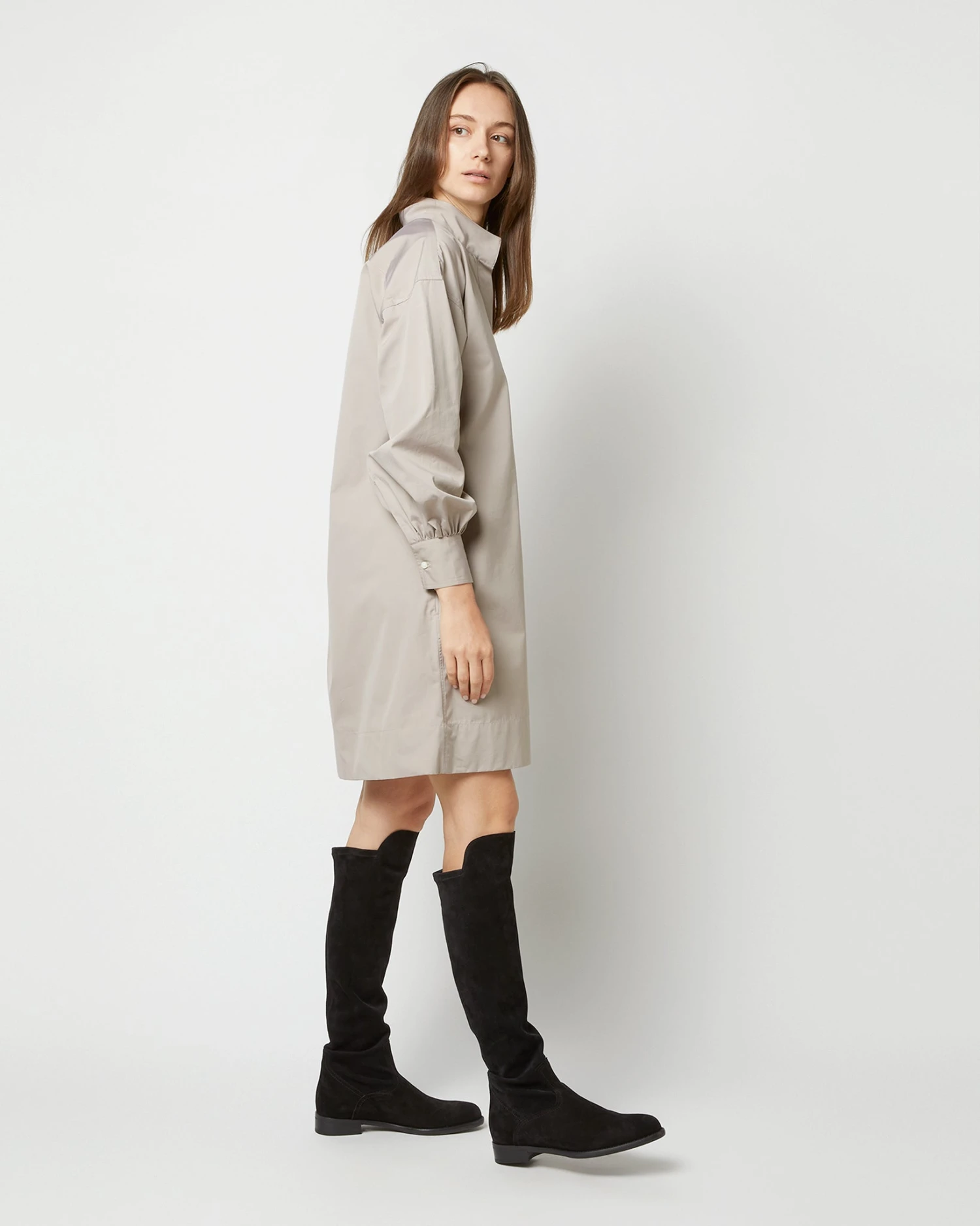 Anaya Popover Dress In Taupe Poplin 5 Anaya Popover Dress In Taupe Poplin - Image 3