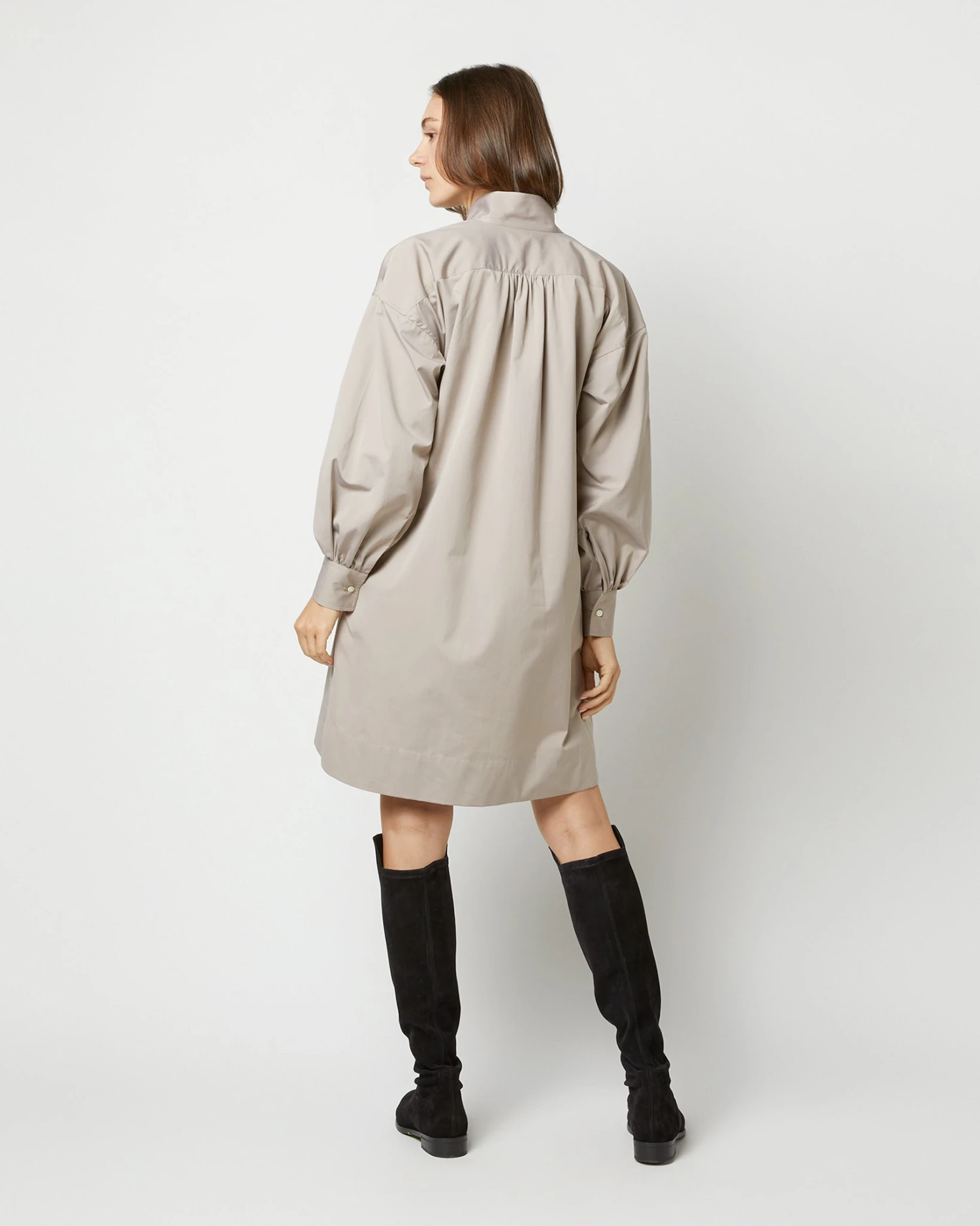 Anaya Popover Dress In Taupe Poplin 8 Anaya Popover Dress In Taupe Poplin - Image 6