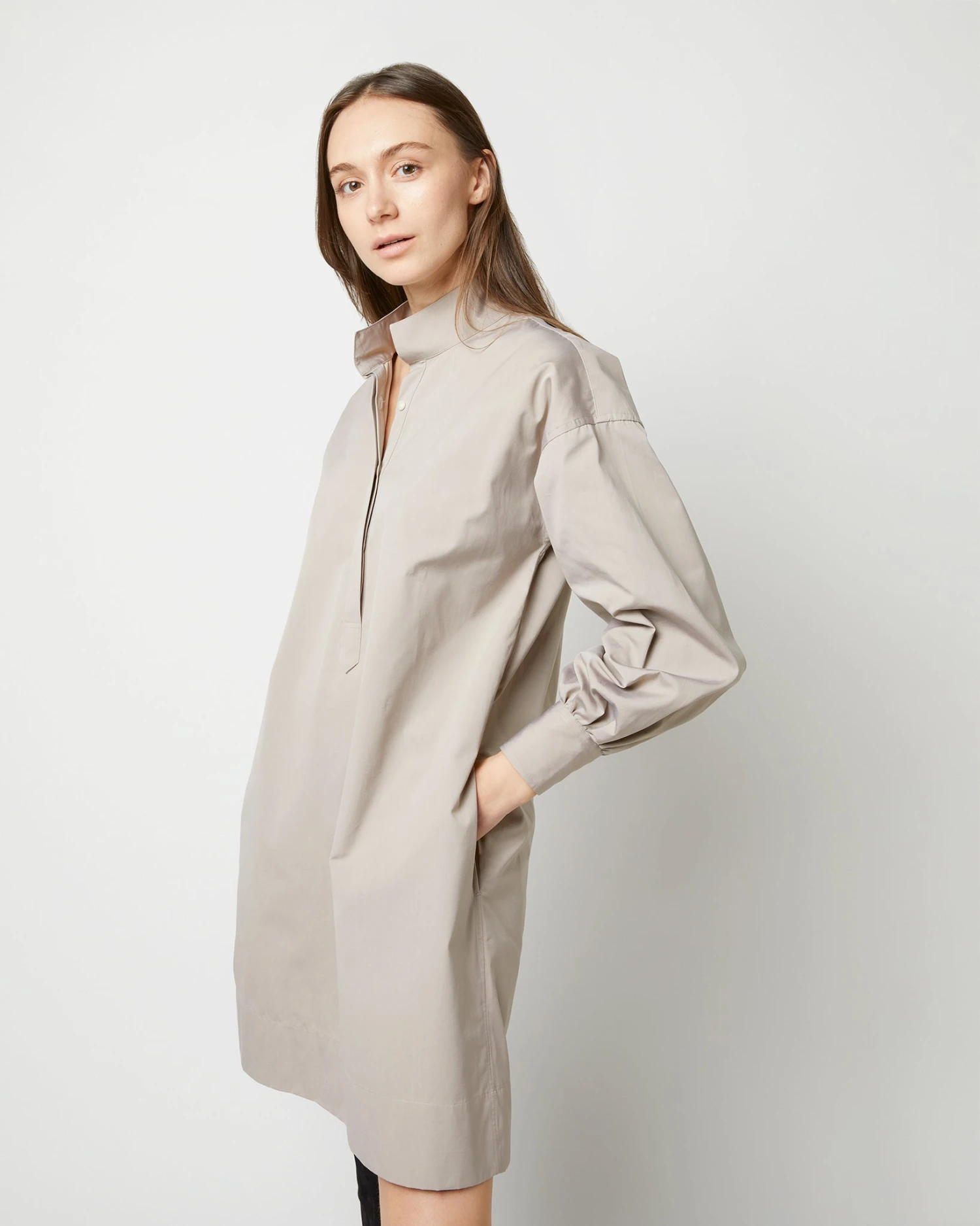 Anaya Popover Dress In Taupe Poplin 4 Anaya Popover Dress In Taupe Poplin - Image 2