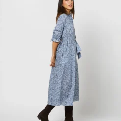 Annette Dress In Blue Helenium Liberty Fabric -Modezzia Sales S71376 1268