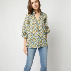 Long-Sleeved Maeve Smocking Top In Blue/Gold Nysa Liberty Fabric 14 Long-Sleeved Maeve Smocking Top In Blue/Gold Nysa Liberty Fabric -Modezzia Sales S71377 3512