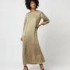 Long-Sleeved Paige Maxi Dress In Gold/Sapphire Sunflower Charmeuse 2 Long-Sleeved Paige Maxi Dress In Gold/Sapphire Sunflower Charmeuse -Modezzia Sales S71383 1077