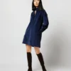 Anaya Popover Dress In Navy Stretch Cord 1 Anaya Popover Dress In Navy Stretch Cord -Modezzia Sales S71384 254