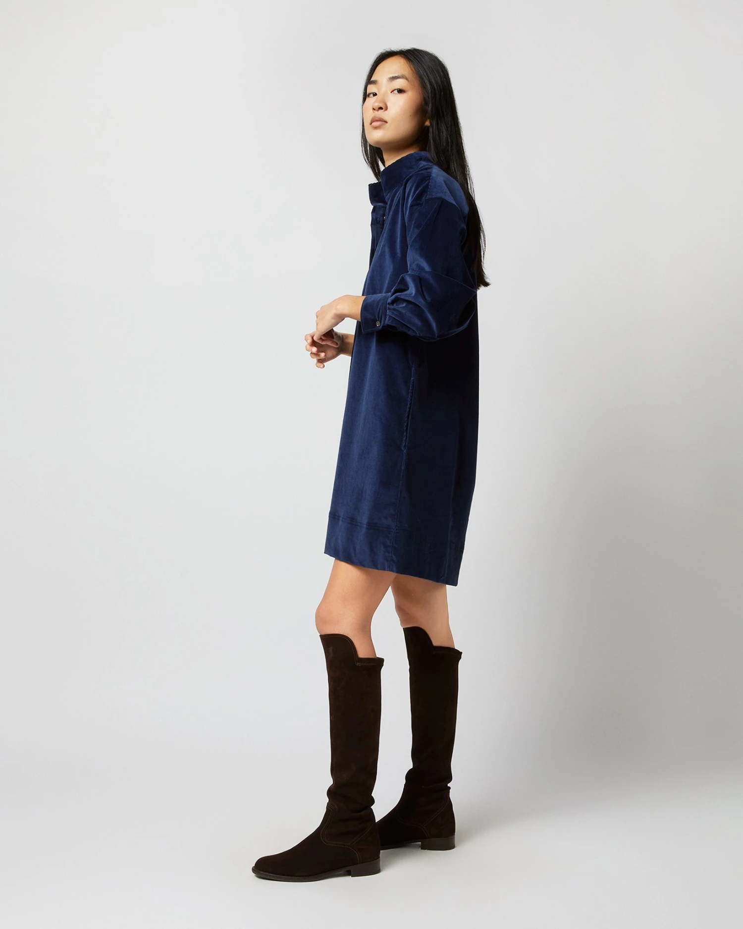 Anaya Popover Dress In Navy Stretch Cord 7 Anaya Popover Dress In Navy Stretch Cord - Image 5