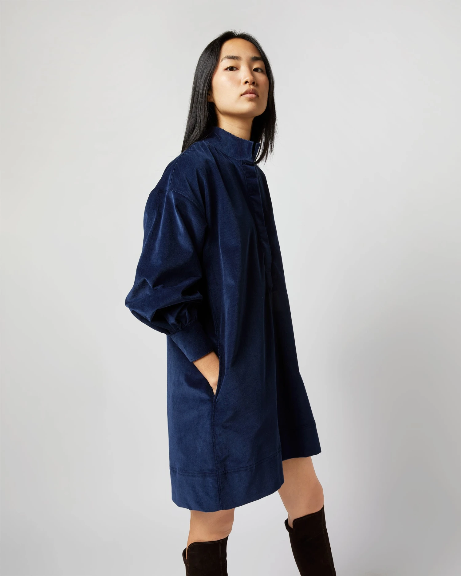 Anaya Popover Dress In Navy Stretch Cord 10 Anaya Popover Dress In Navy Stretch Cord - Image 8