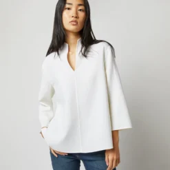 Camilla Top In Ivory Double-Weave Wool -Modezzia Sales S71387 2682