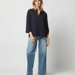 Camilla Top In Navy Double-Weave Wool -Modezzia Sales S71389 2229