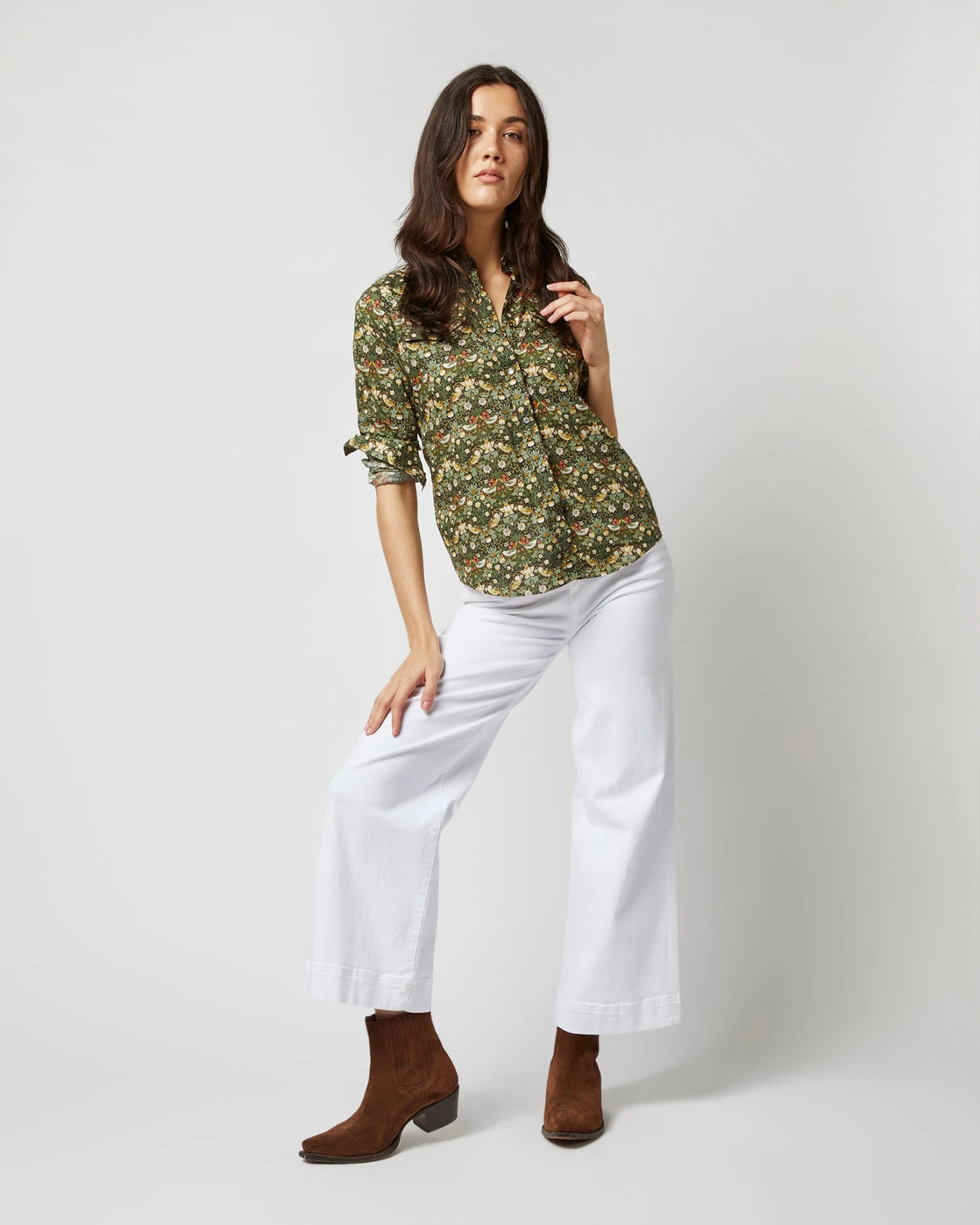 Western Shirt In Hunter Multi Strawberry Thief Liberty Fabric 3 Western Shirt In Hunter Multi Strawberry Thief Liberty Fabric