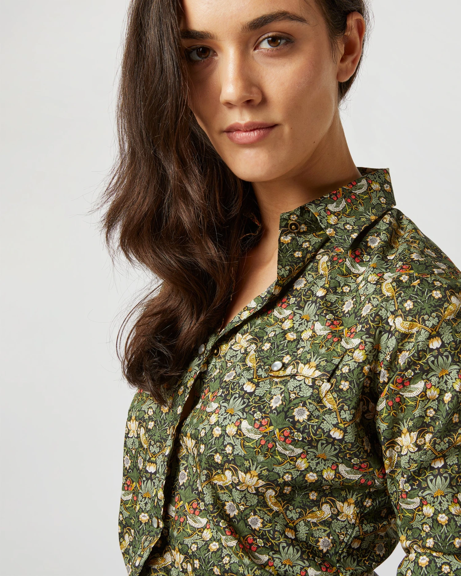 Western Shirt In Hunter Multi Strawberry Thief Liberty Fabric 4 Western Shirt In Hunter Multi Strawberry Thief Liberty Fabric - Image 2