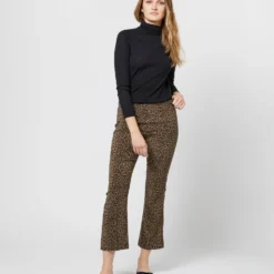 Faye Flare Cropped Pant In Olive Leopard