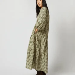 Isla Shirtdress In Ivory Multi Peacock Feathers Habotai -Modezzia Sales S71394 1881