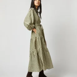 Isla Shirtdress In Ivory Multi Peacock Feathers Habotai -Modezzia Sales S71394 1921