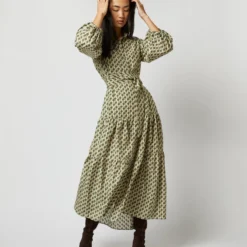 Isla Shirtdress In Ivory Multi Peacock Feathers Habotai -Modezzia Sales S71394 1954