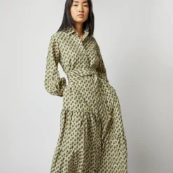 Isla Shirtdress In Ivory Multi Peacock Feathers Habotai -Modezzia Sales S71394 1975