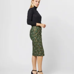 Pull-On Skirt In Hunter/Gold Floral Jacquard -Modezzia Sales S71395 1258